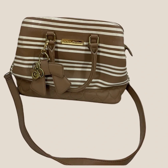 Betsey Johnson taupe striped handbag - Picture 1 of 7